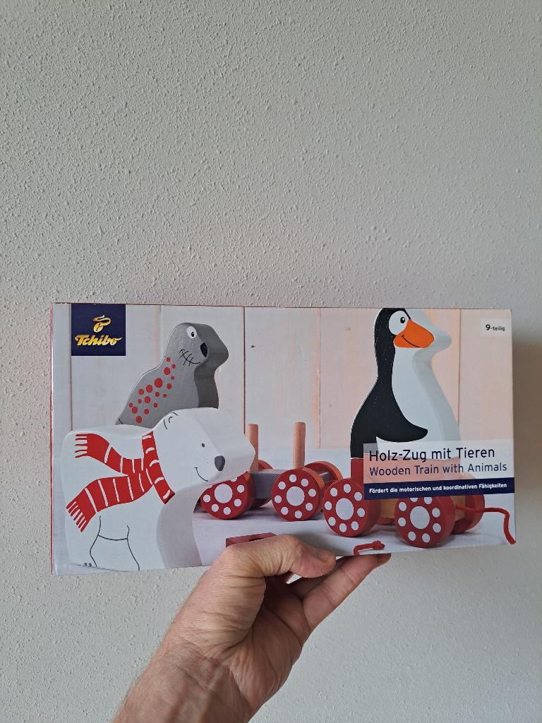 Houten trein met dieren, Tchibo, 33.5x3.5x8cm, Ophalen of Verzenden, Nieuw, Overige typen