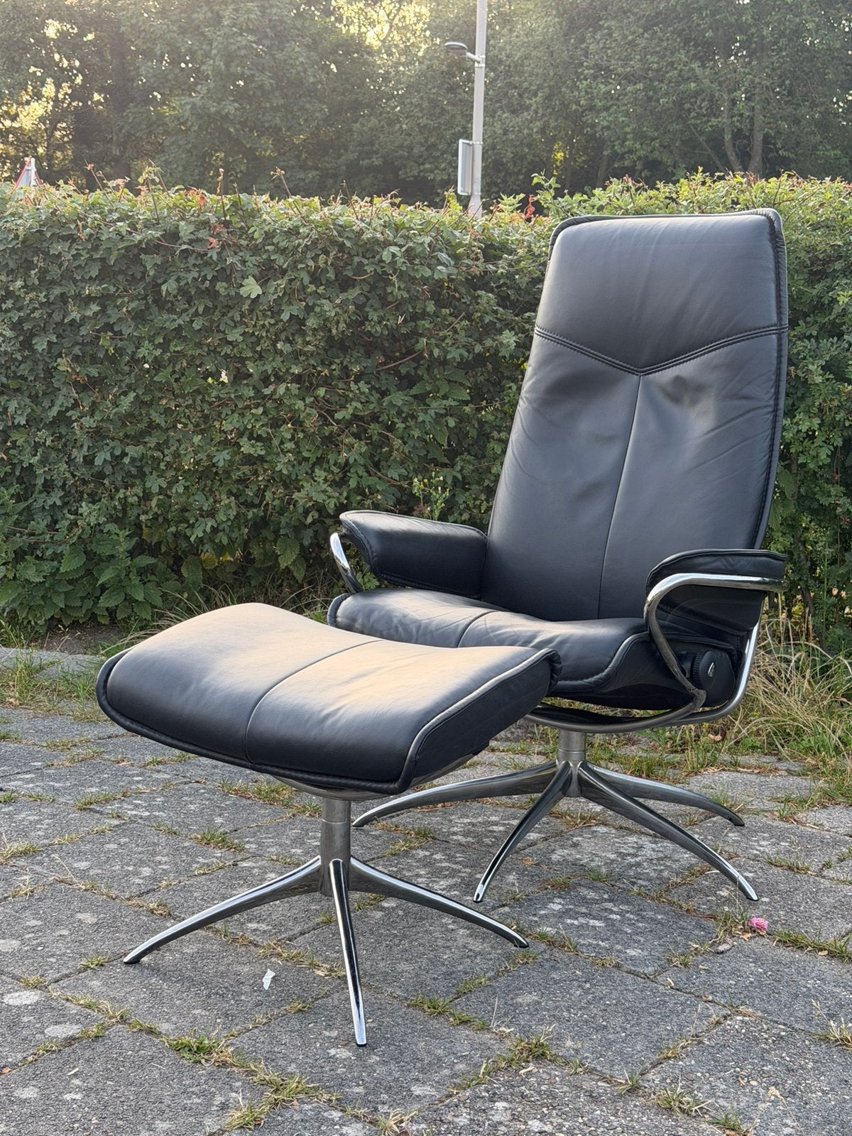 Stressless relax fauteuil met voetenbank, Ophalen, Zo goed als nieuw, Minder dan 75 cm, 50 tot 75 cm