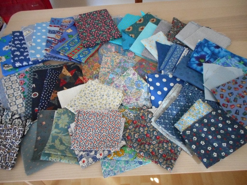 Pakket lapjes, stof in de kleur tint blauw patchwork, quilt, Hobby en Vrije tijd, Stoffen en Lappen, Blauw, Ophalen of Verzenden