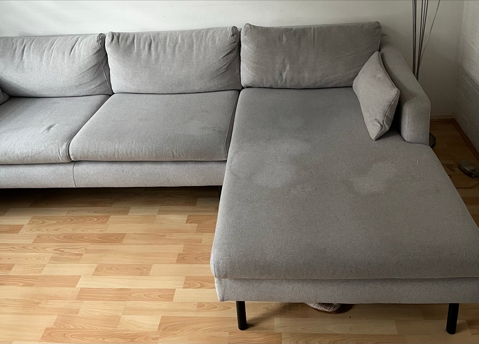 Grijze hoekbank, opknapper, Huis en Inrichting, Banken | Bankstellen, Ophalen, 250 tot 300 cm, Gebruikt, 100 tot 125 cm