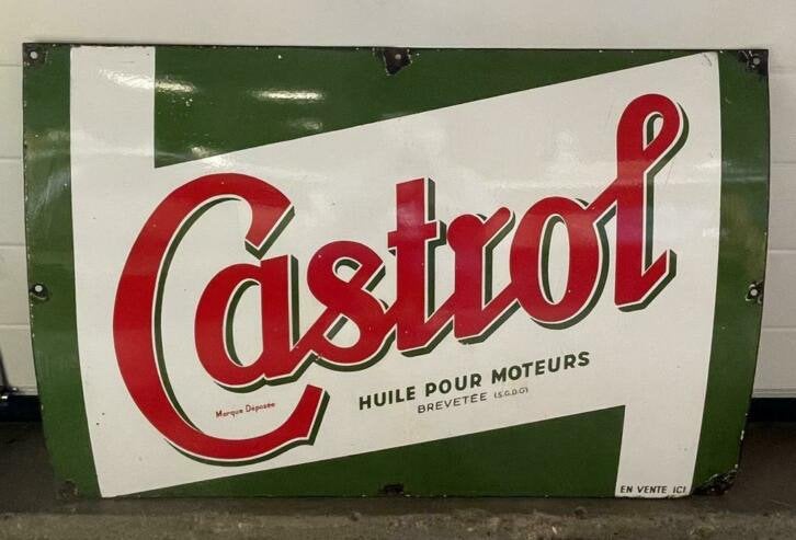 Emaille reclamebord Castrol motorolie olie, Ophalen of Verzenden, Zo goed als nieuw, Reclamebord