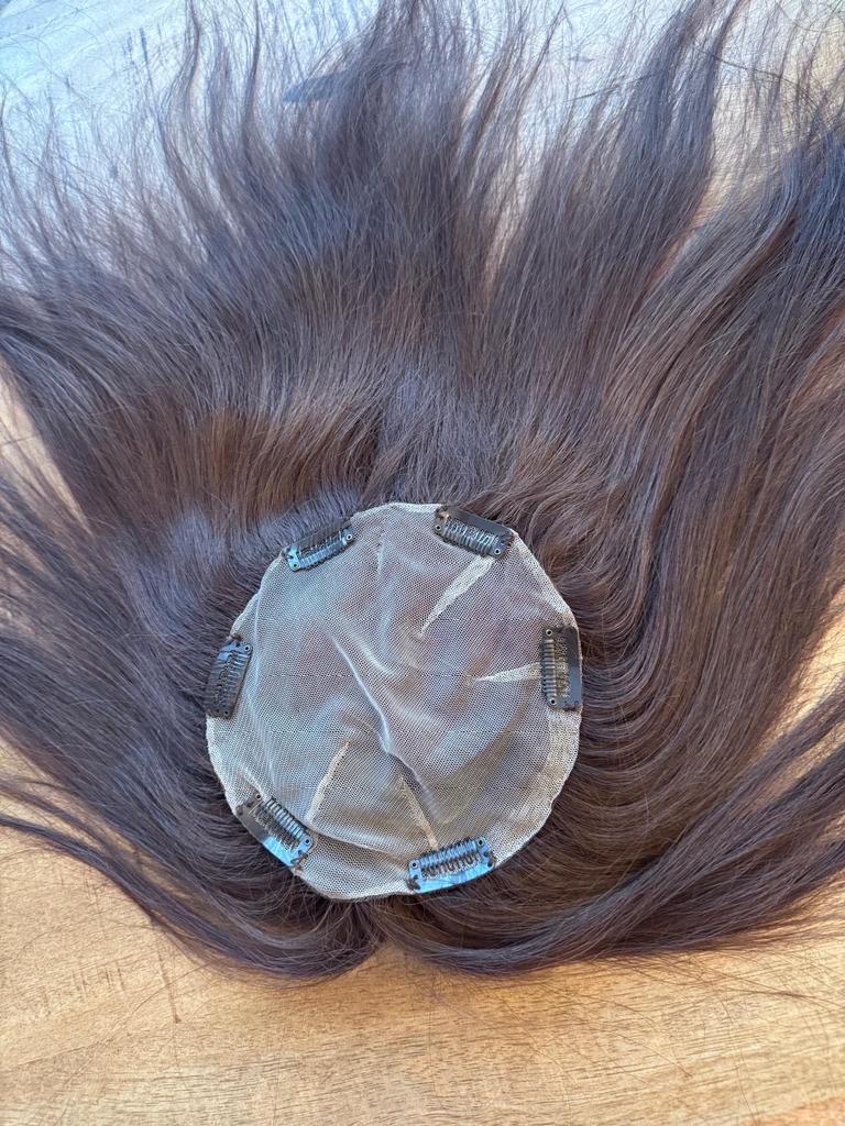 Haarstukje Echt Haar - Donkerbruin Topper, Ophalen of Verzenden, Zo goed als nieuw, Pruik of Haarverlenging