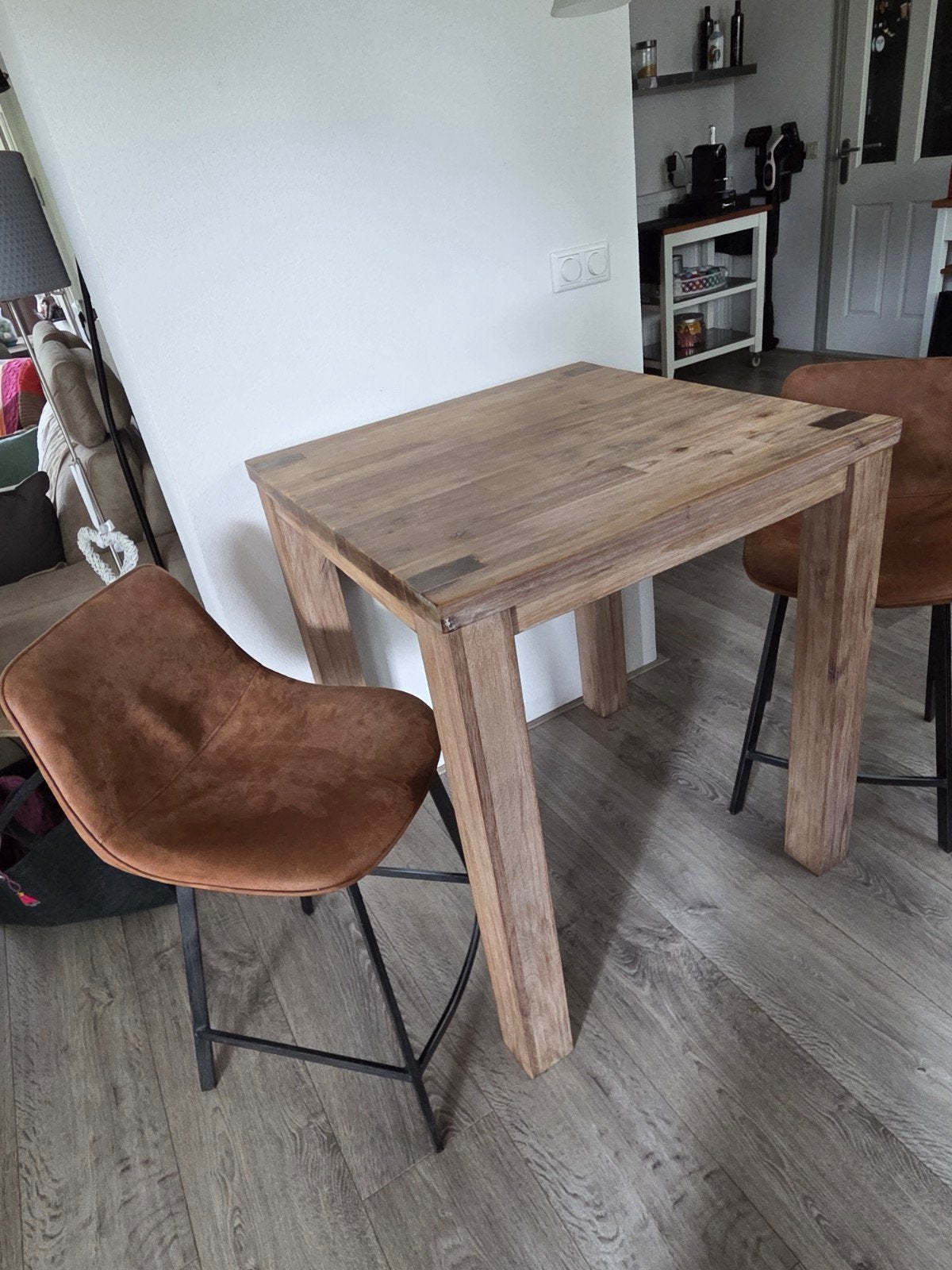 Tafel 80x80x92 cm met 2 stoelen, Gebruikt, 50 tot 100 cm, Vierkant, Tot twee personen