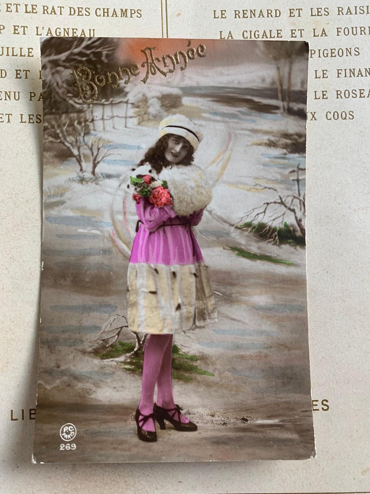 Bonne Année - dame met bontmof, Ophalen of Verzenden, Voor 1920, Gelopen, Feest(dag)