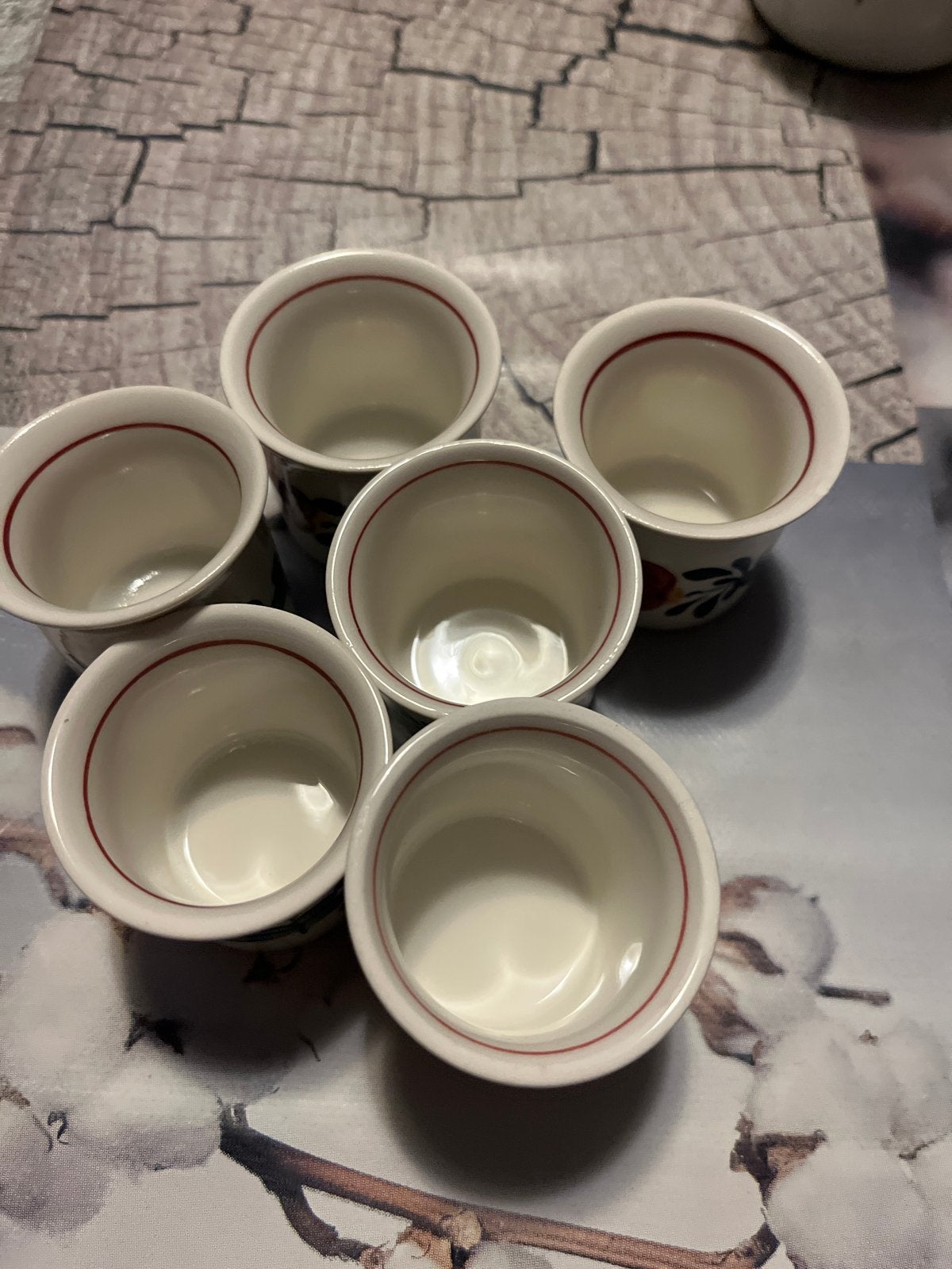 Set van 6 vintage eierdopjes met bloemmotief, Ophalen