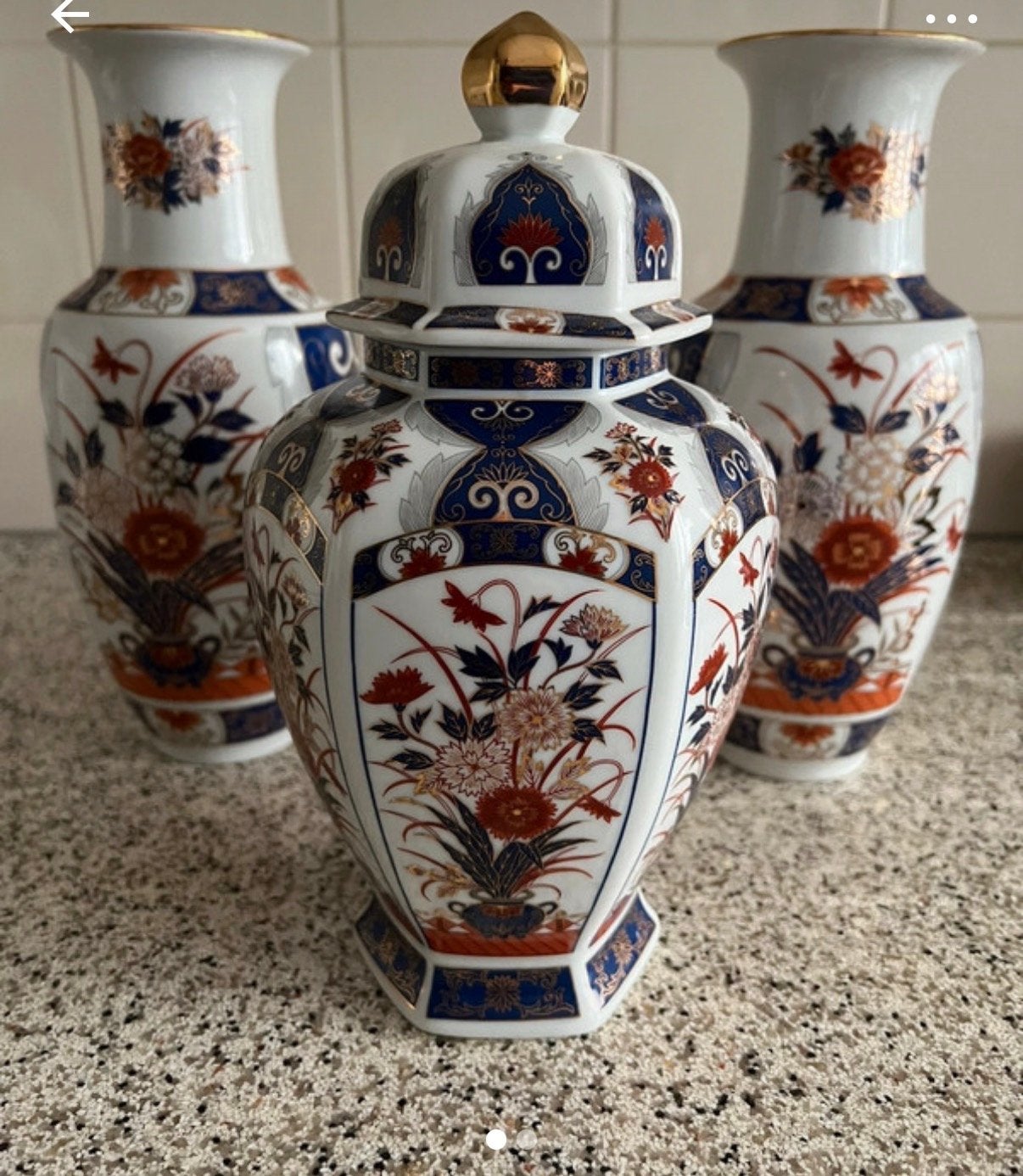 Imari Japan Vazen Set - 2 Vazen en 1 Pot met Deksel, Verzenden