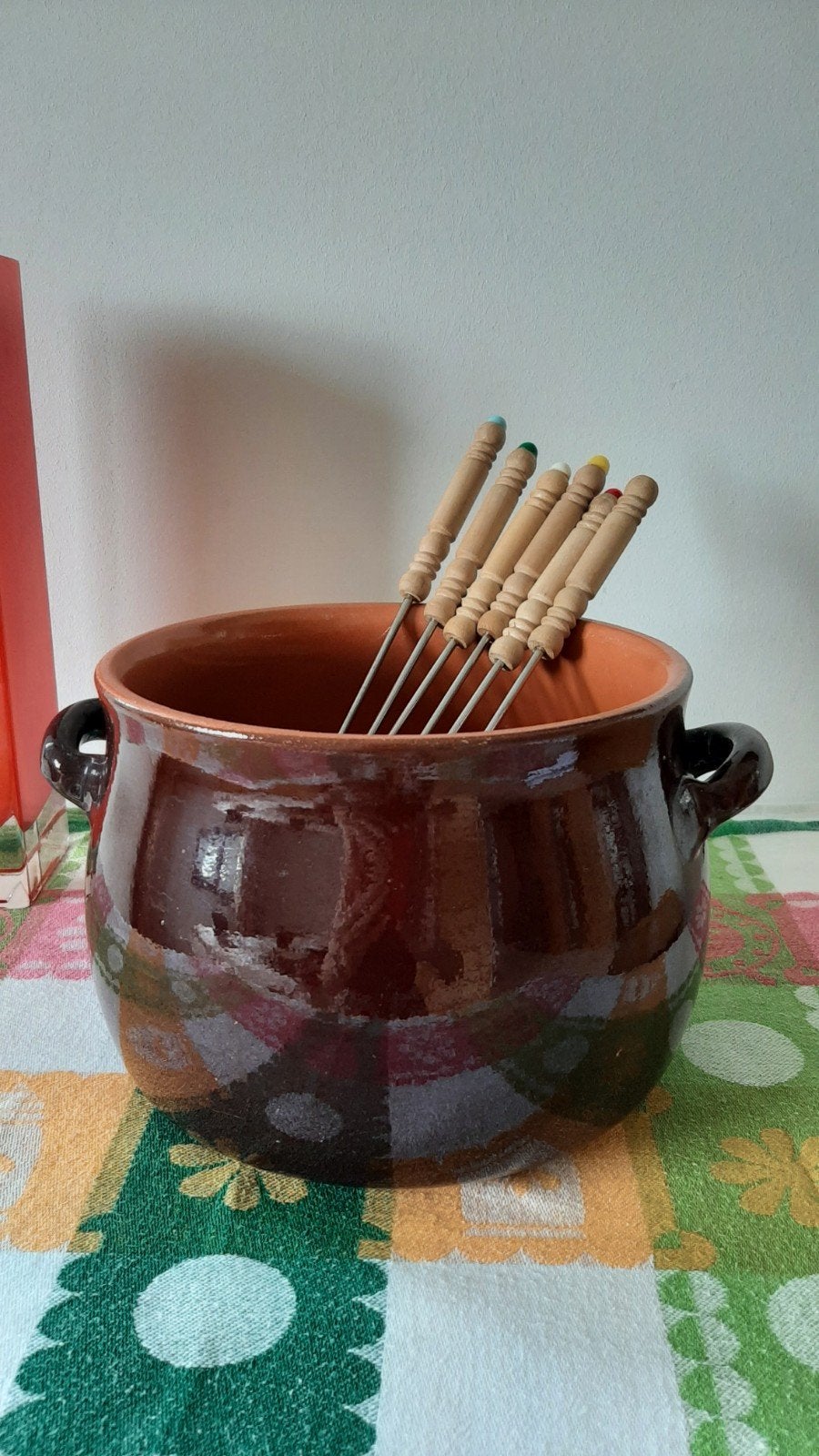 Fraaie keramiek fondue pan uit de sixties, Witgoed en Apparatuur, Fonduesets, Ophalen of Verzenden, Brander, Fonduepan