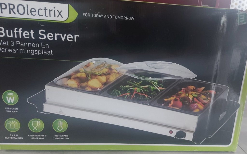 Buffet server met 3 pannen, Huis en Inrichting, Overige typen, Zilver, Ophalen of Verzenden, Zo goed als nieuw