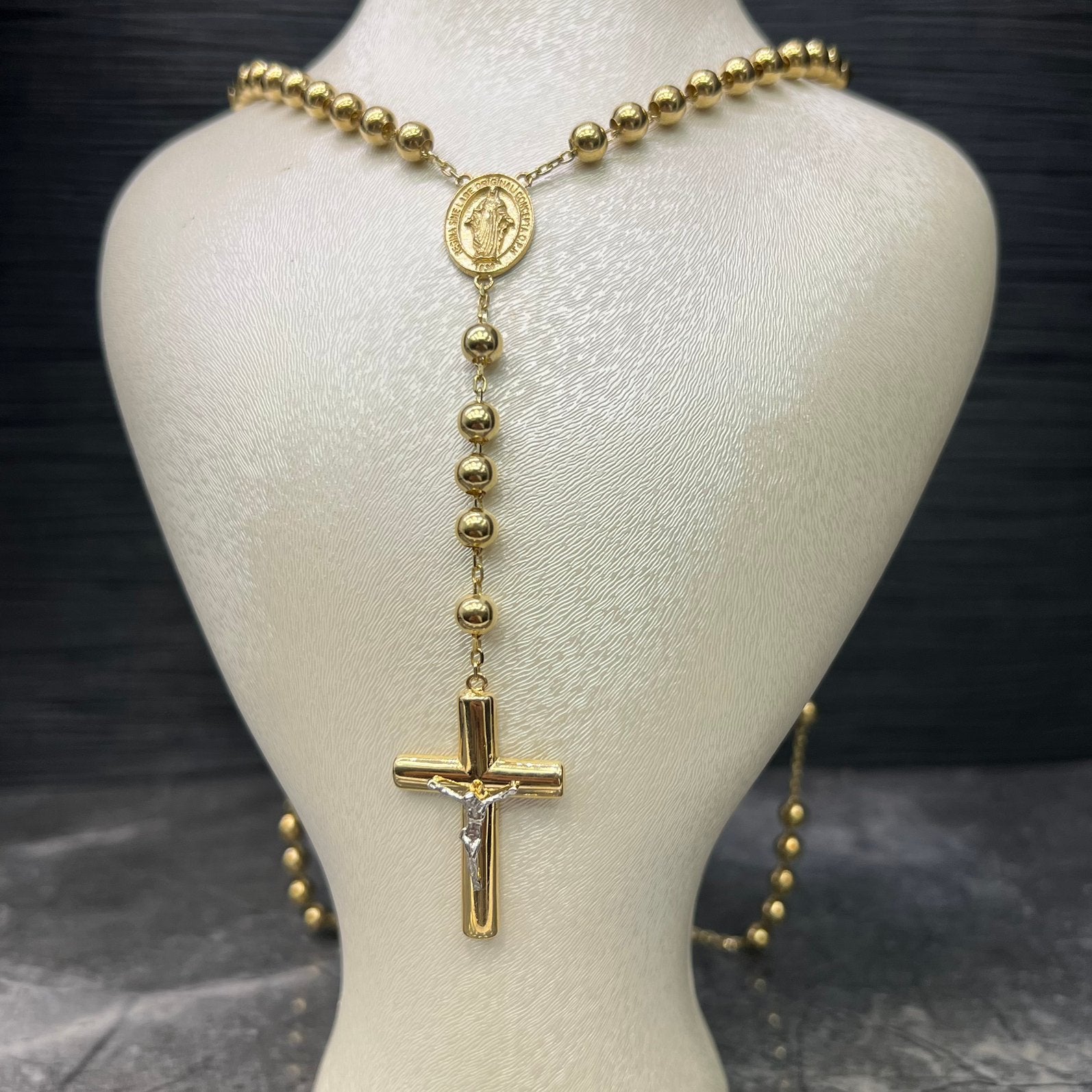 14k gouden rozenkrans ketting prachtig model nieuw kruis, Ophalen of Verzenden