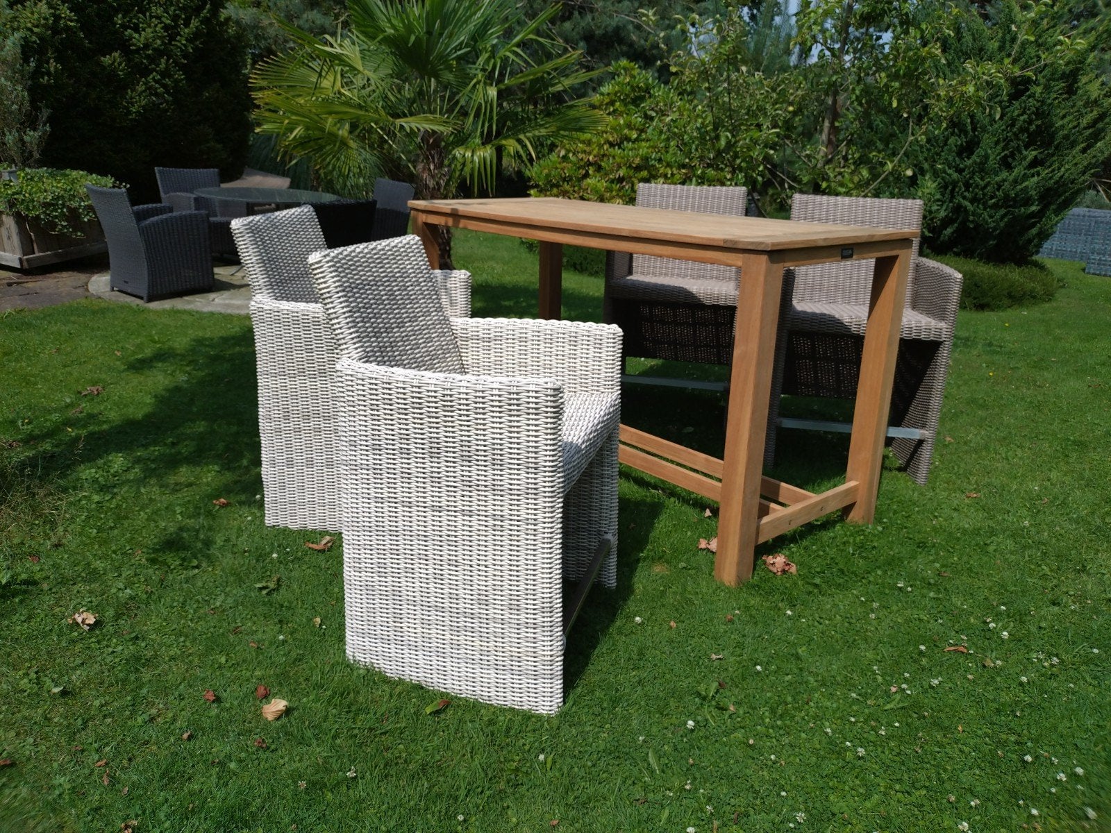 Mooie tuinset / bar set. Zgan teak tafel met  Borek stoelen, Tuin en Terras, Tuinsets en Loungesets, Ophalen, Gebruikt, Teakhout