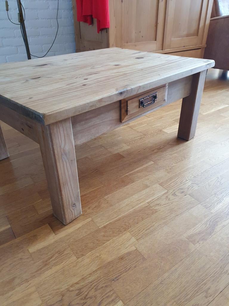 Grenen salontafel met lade, Gebruikt, 100 tot 150 cm, Minder dan 50 cm, Grenenhout