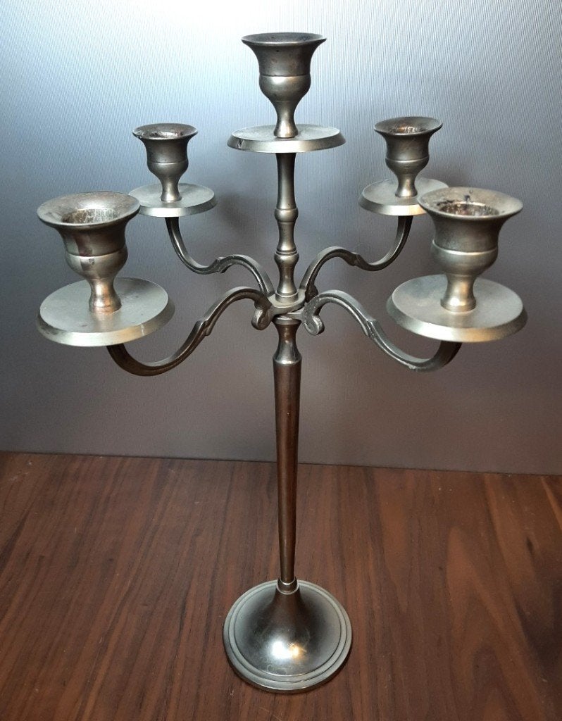 Kandelaar van metaal voor 5 kaarsen. 39,5 cm. hoog., Gebruikt, Onbekend, Ophalen of Verzenden, Onbekend