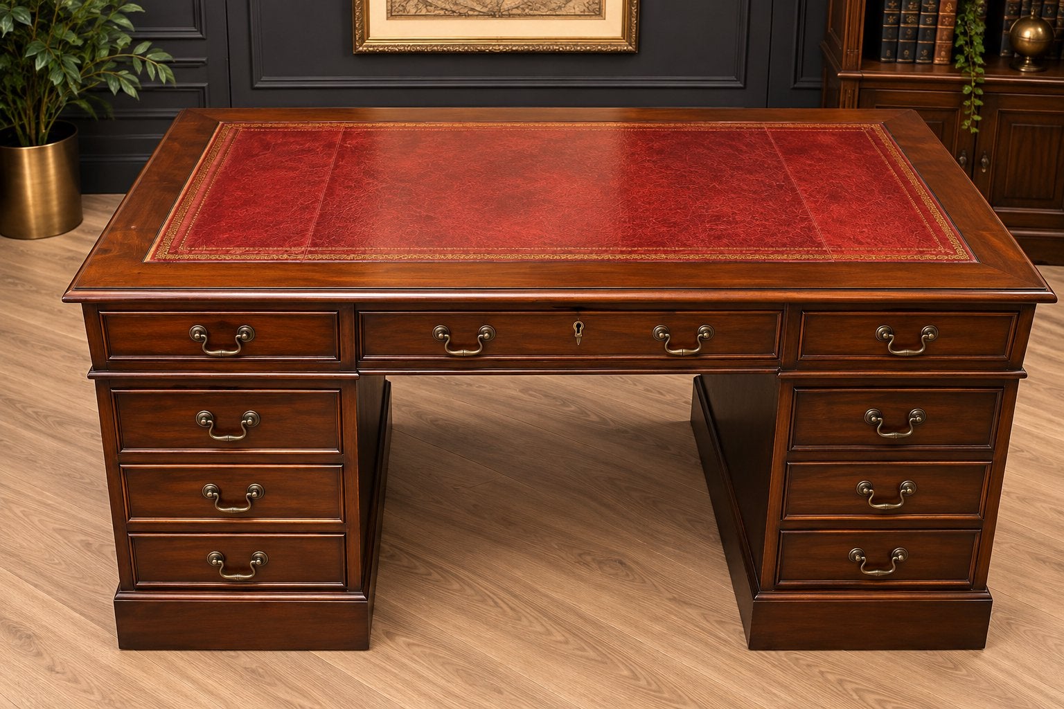 Luxe Chesterfield Lederen Bureau met Glasplaat !!, Huis en Inrichting, Ophalen of Verzenden