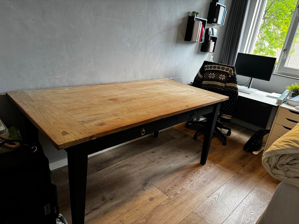 Robuust oud teakhouten eetkamertafel met lades, Huis en Inrichting, Tafels | Eettafels, Ophalen, Gebruikt, Teakhout, Robuust, landelijk