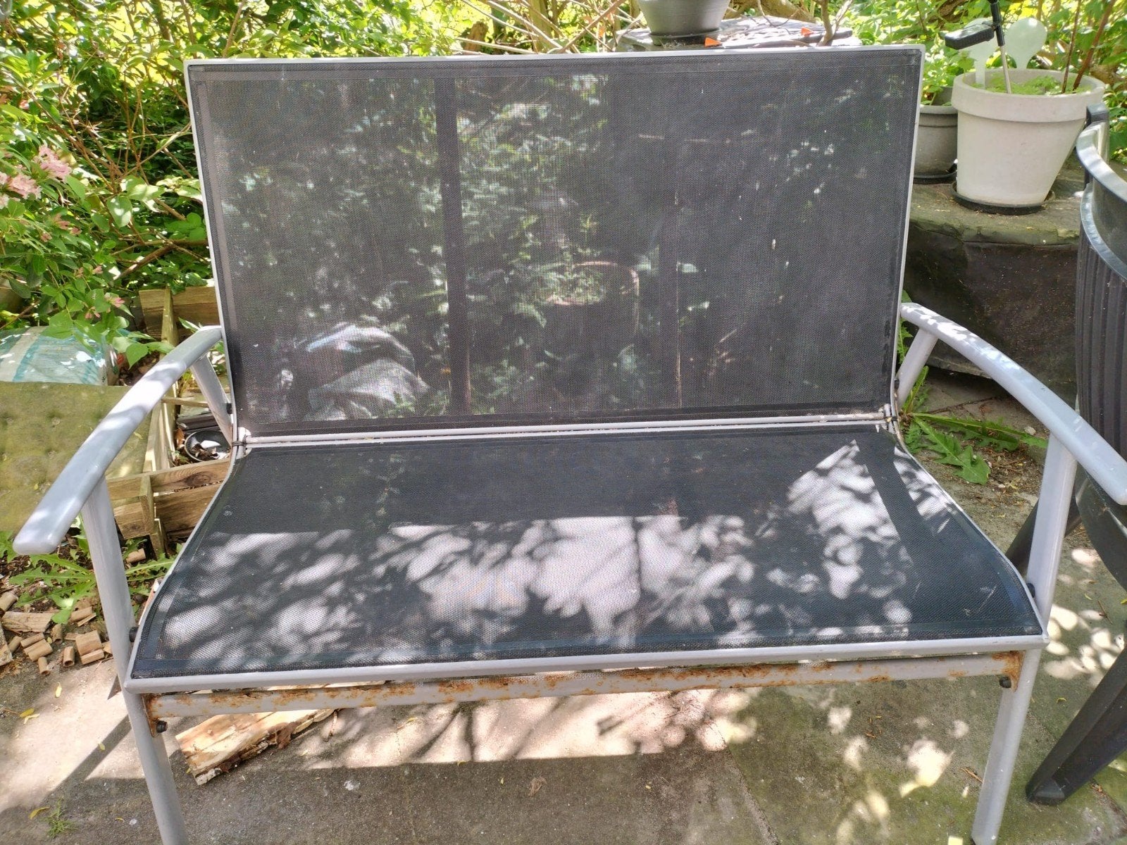 TUINBANK, zilvergrijs metalen frame met textileen bekleding, Tuin en Terras, Ophalen, Gebruikt, Metaal