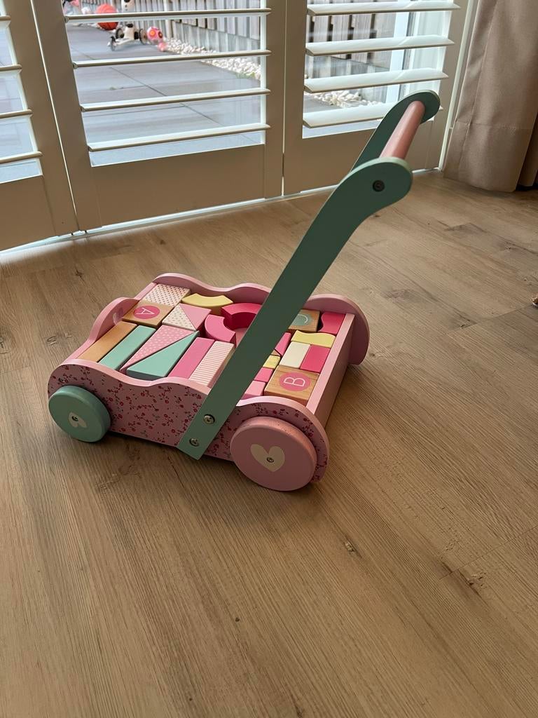 Little Dutch Houten Loopwagen met Blokken, Ophalen, Zo goed als nieuw, Overige typen, Met wieltjes