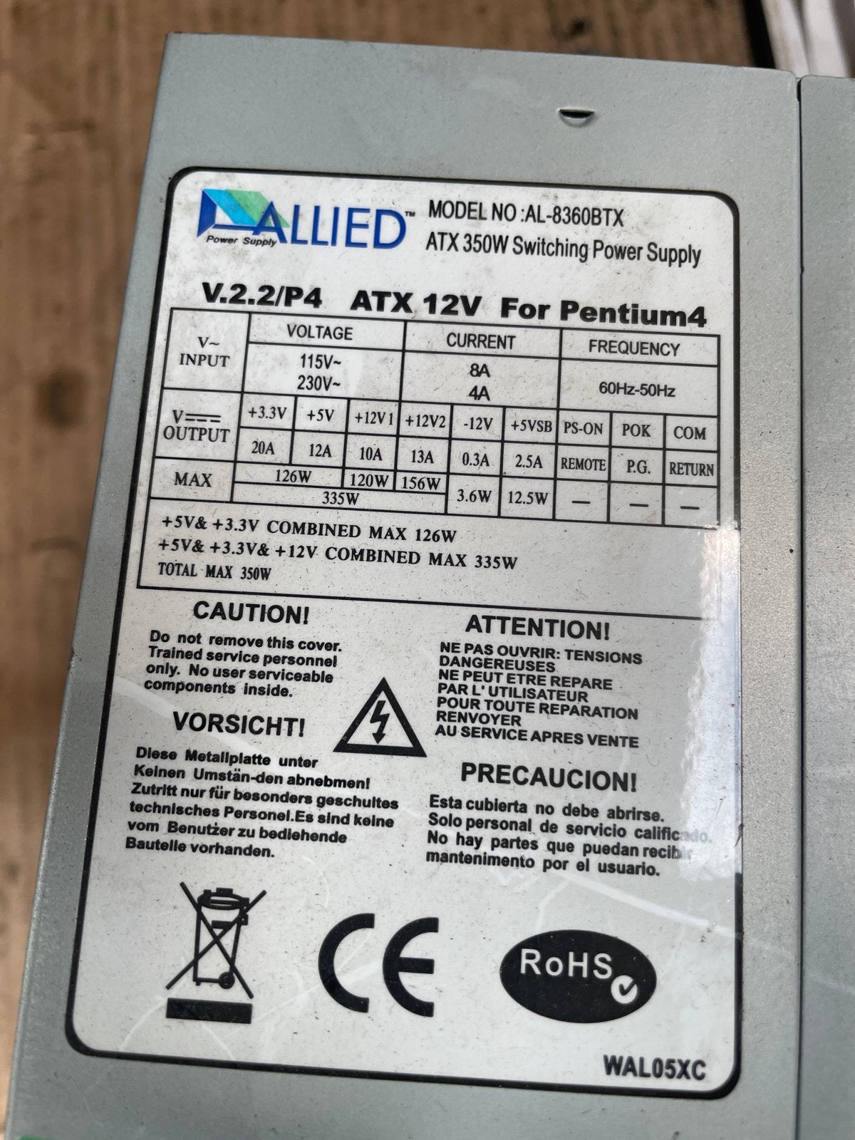 ALLIED AL-8360BTX ATX 350W Voeding voor Pentium4, Ophalen, Gebruikt
