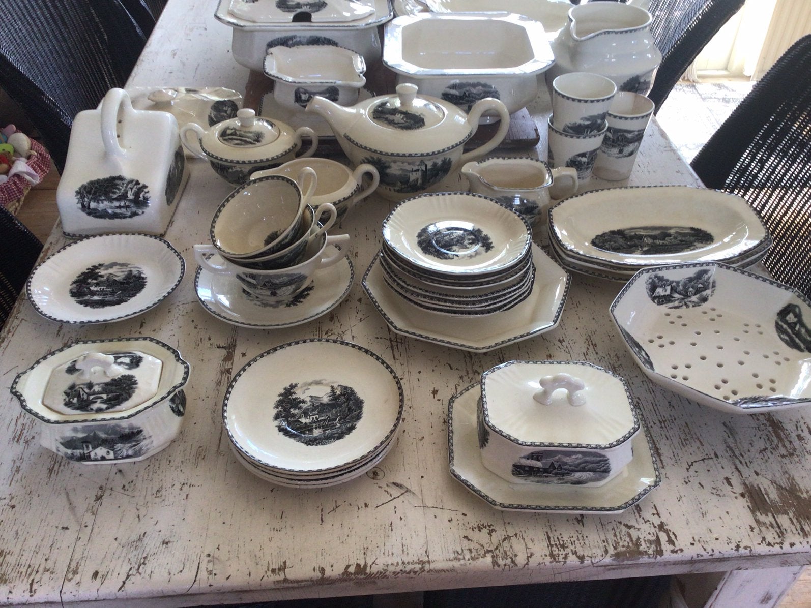 Diverse zwart landschap servies (38), Ophalen