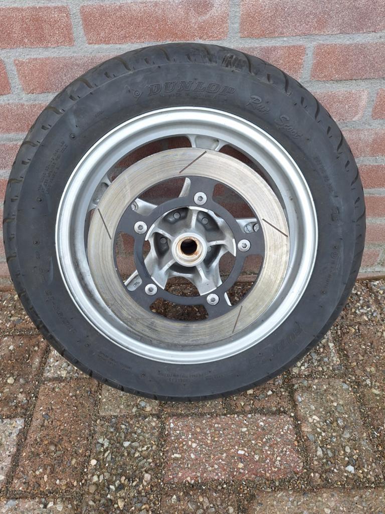 Motorfiets derbri velg met band en remschijf - Dunlop Sport, Onbekend, Ophalen of Verzenden, Onbekend, Gebruikt
