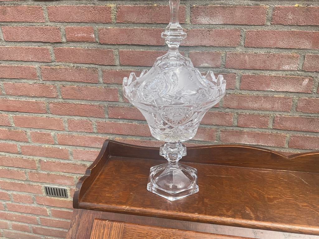 Kristallen Bonbonnière/Schaal - Frans, 30cm Hoog, Antiek en Kunst, Antiek | Glas en Kristal, Ophalen of Verzenden