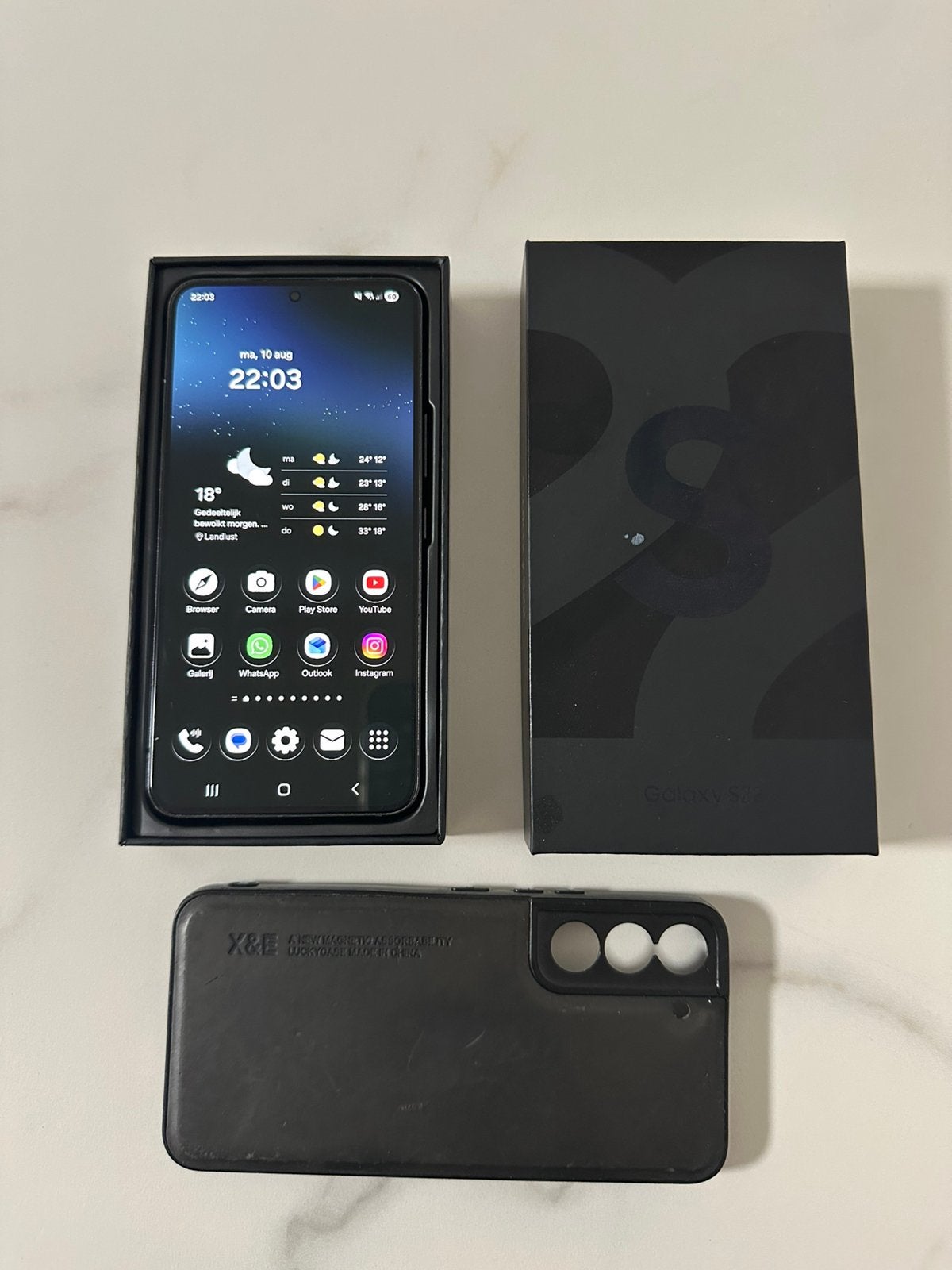 Samsung Galaxy S22 - 256GB | Met Doos + Hoesje, Gebruikt, Zwart, Touchscreen, Ophalen of Verzenden