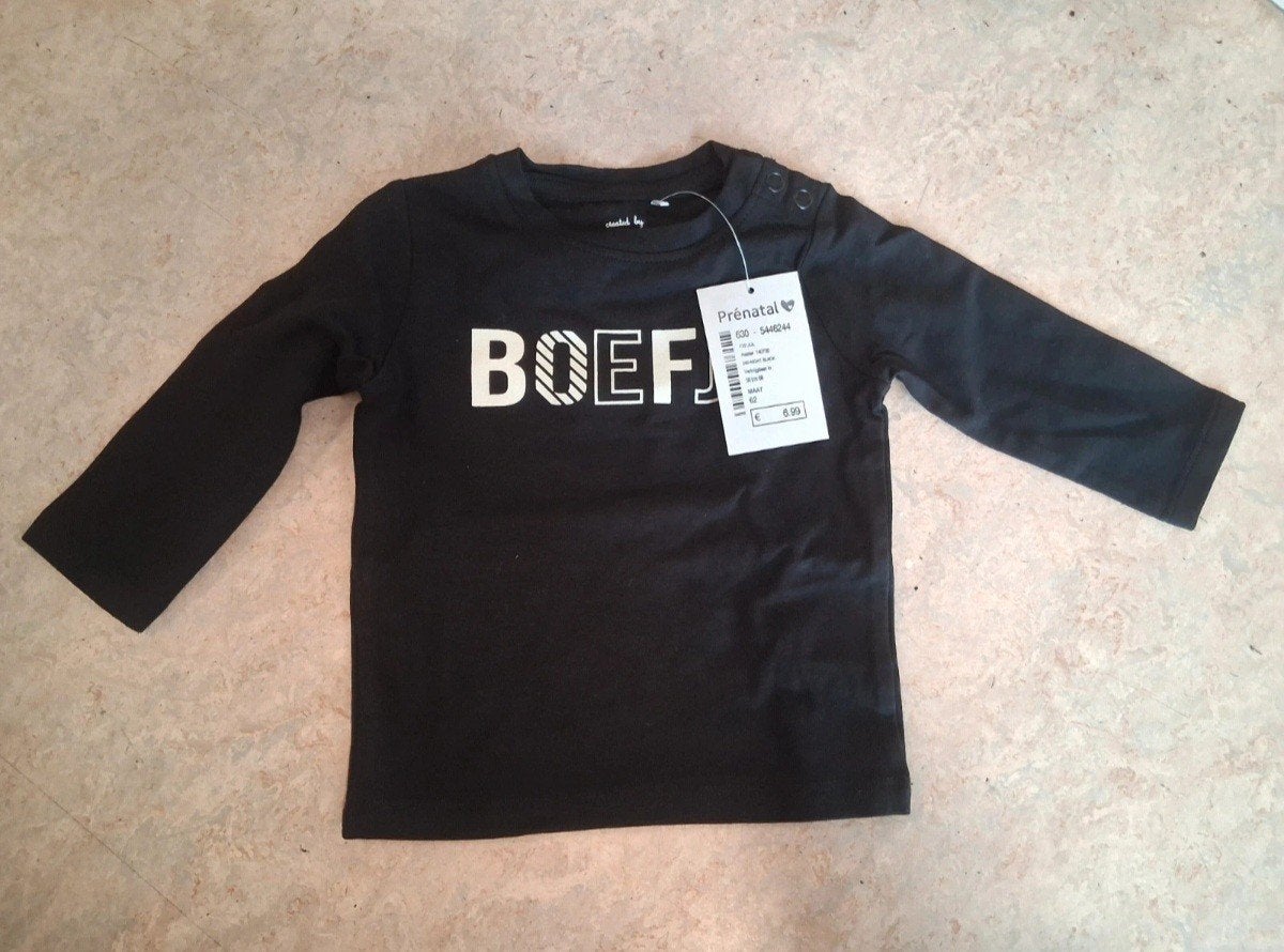 Baby T-shirt "Boefje" - Zwart shirt met lange mouwen, Verzenden, Nieuw, Prénatal, Jongetje of Meisje