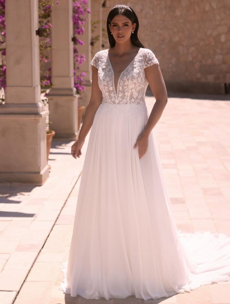 Limited Edition trouwjurk Croceus Bianco Evento mouwtje, Kleding | Dames, Ophalen of Verzenden, Nieuw, Wit, Trouwjurk