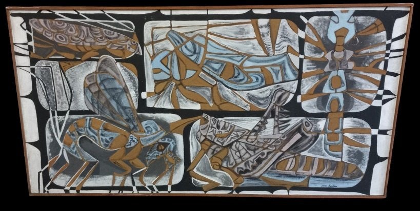 Julien van Vlasselaer 1907-1982., Antiek en Kunst, Ophalen, Hout, Handgeschilderd, Gouache