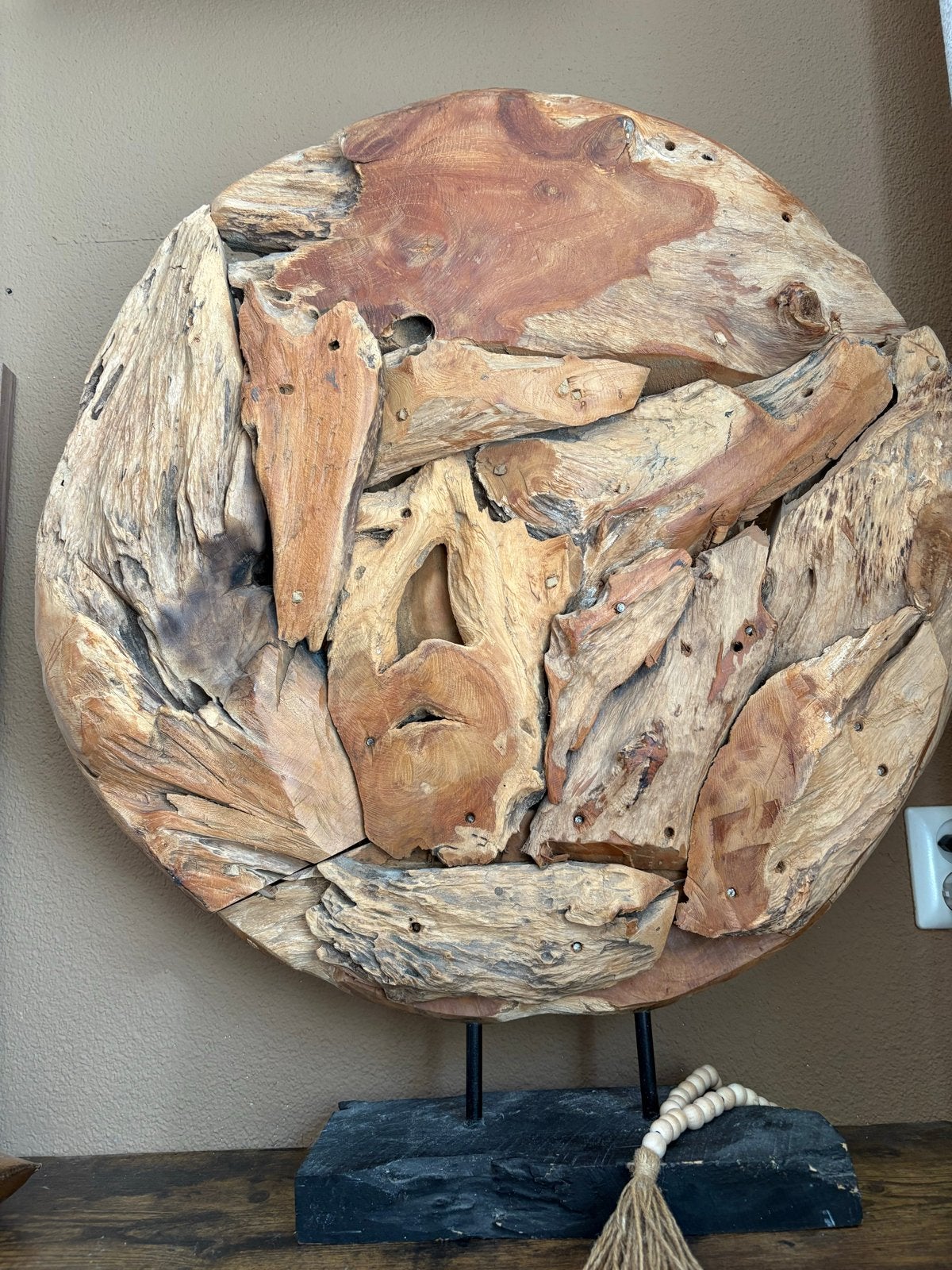 Decoratief Teakhouten Kunstwerk op Voet, Ophalen, Hout, Bruin, Landelijk