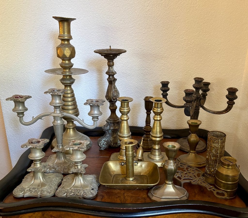 Prachtige partij vintage messing / koperen kandelaars, Ophalen, Koper of Brons
