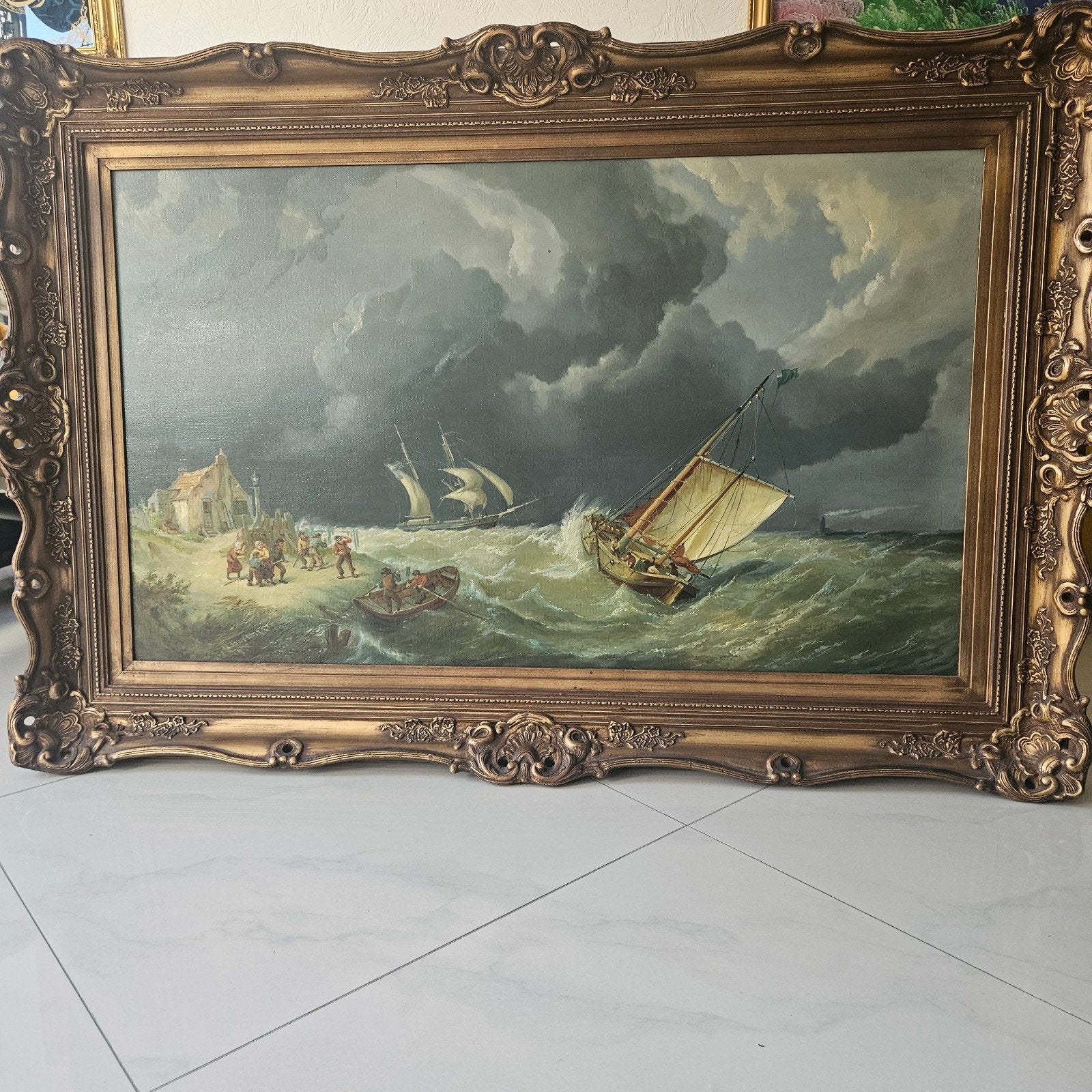 Maritiem Schilderij: Schip in woeste zee, Antiek en Kunst, Ophalen