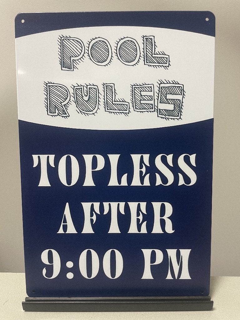 Pool rules metalen tekstbord / wandbord (Old Look), Www.pand50.nl, Nieuw, Ophalen of Verzenden, Printer 29B Coevorden