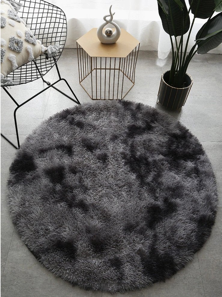 Donkergrijs Rond Hoogpolig Vloerkleed / Kleed Tapijt Mat, Verzenden, Rond, Nieuw, 150 tot 200 cm