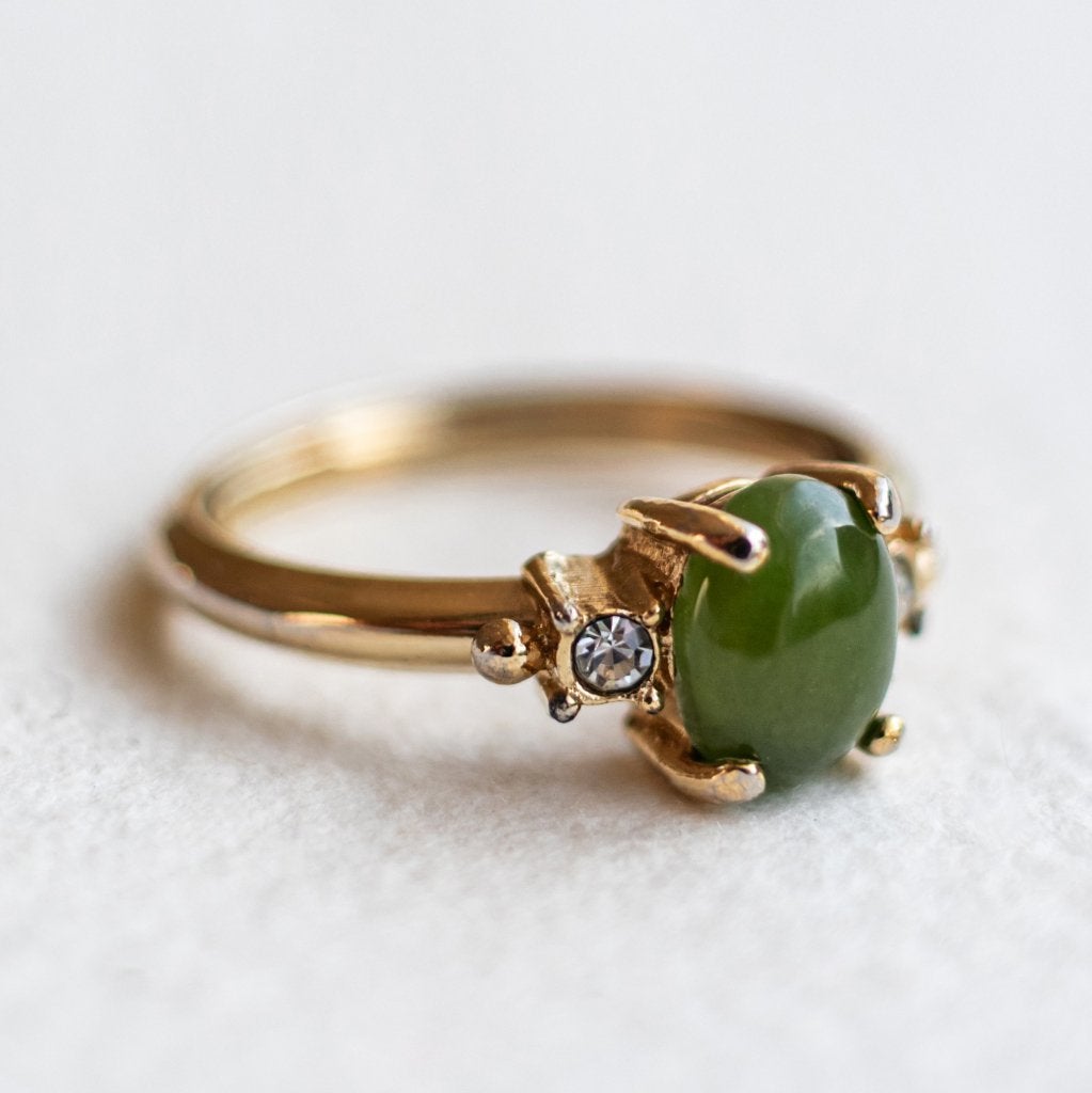Vintage 9K gouden Apatite & CZ reuma ring - 16,5 tot 17,5, Ophalen of Verzenden, Met edelsteen, Dame, Goud