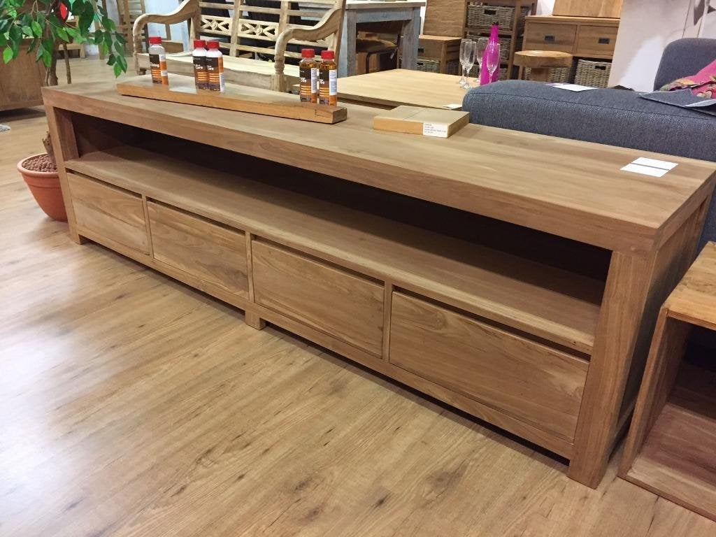 Tv-dressoir Teakhout strakke lijnen, div maten bijv 180cm, Ophalen, Teakhout, Nieuw, Minder dan 100 cm
