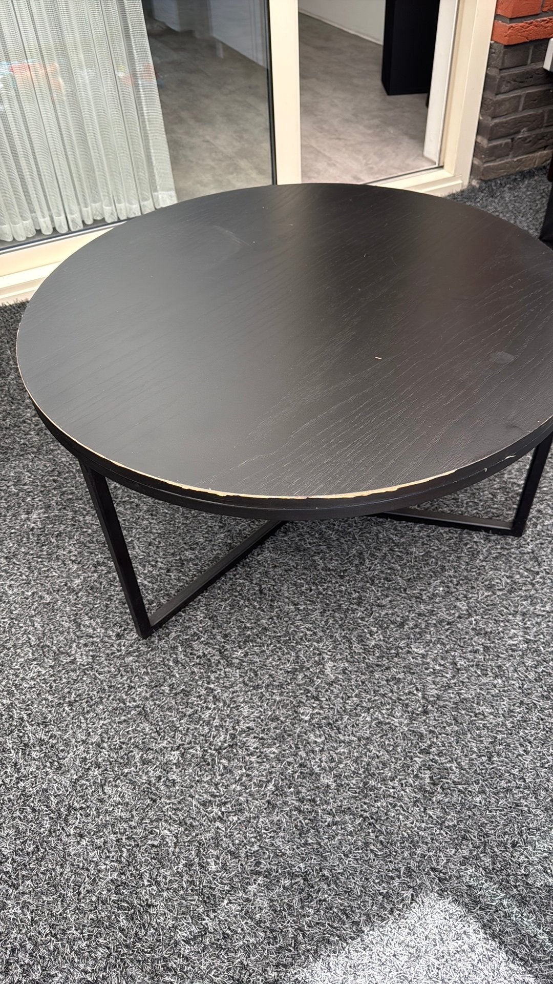Salontafel rond zwart met metalen poot 80 cm, Ophalen, Zo goed als nieuw, Rond, 50 tot 100 cm