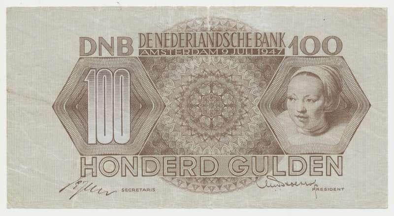 Nederland 100 Gulden 1947 Meisjeskop, Ophalen of Verzenden, 100 gulden, Los biljet
