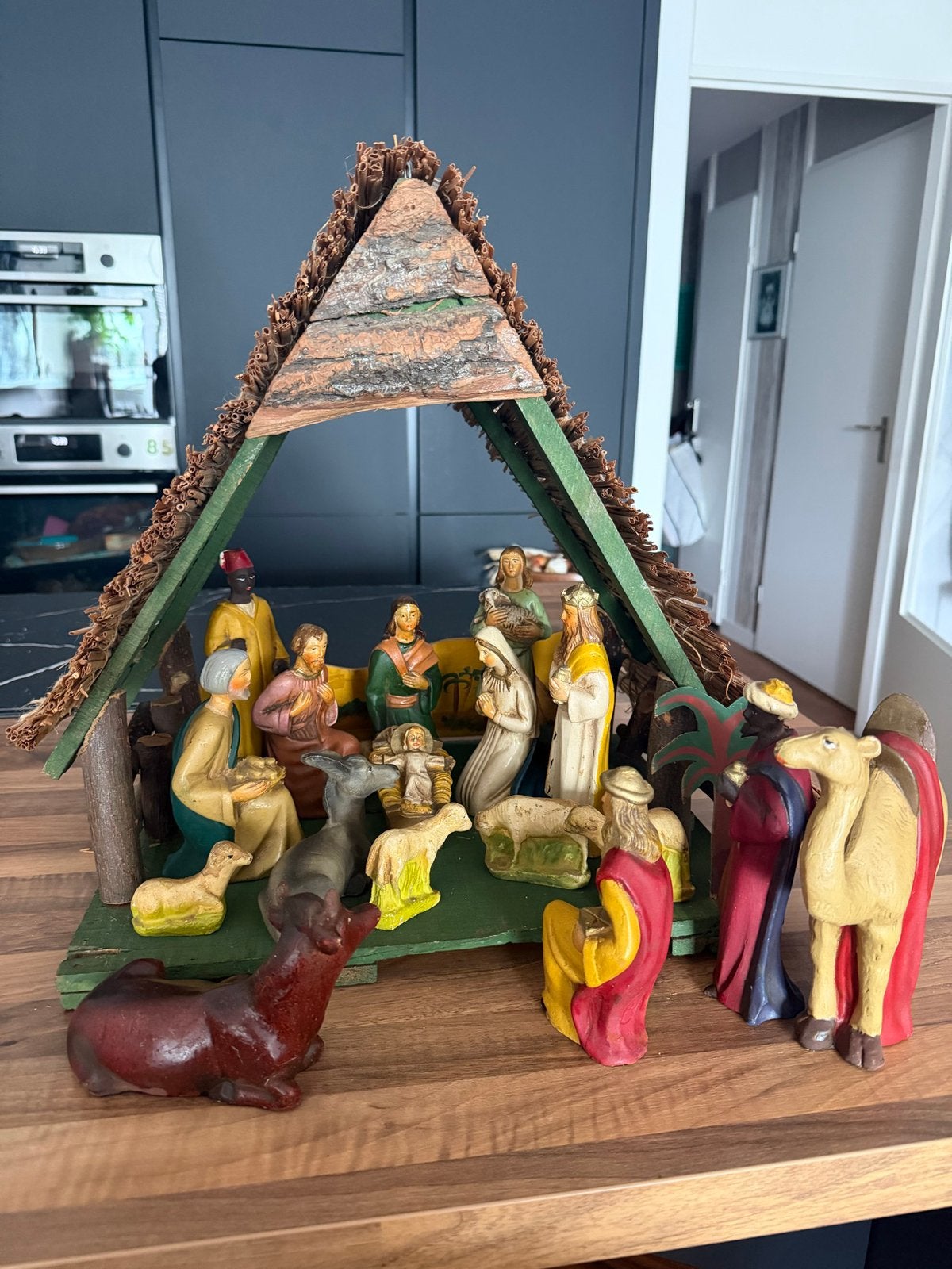 Oude vintage kerststal – complete genummerde set 1 t/m 10, Antiek en Kunst, Ophalen of Verzenden