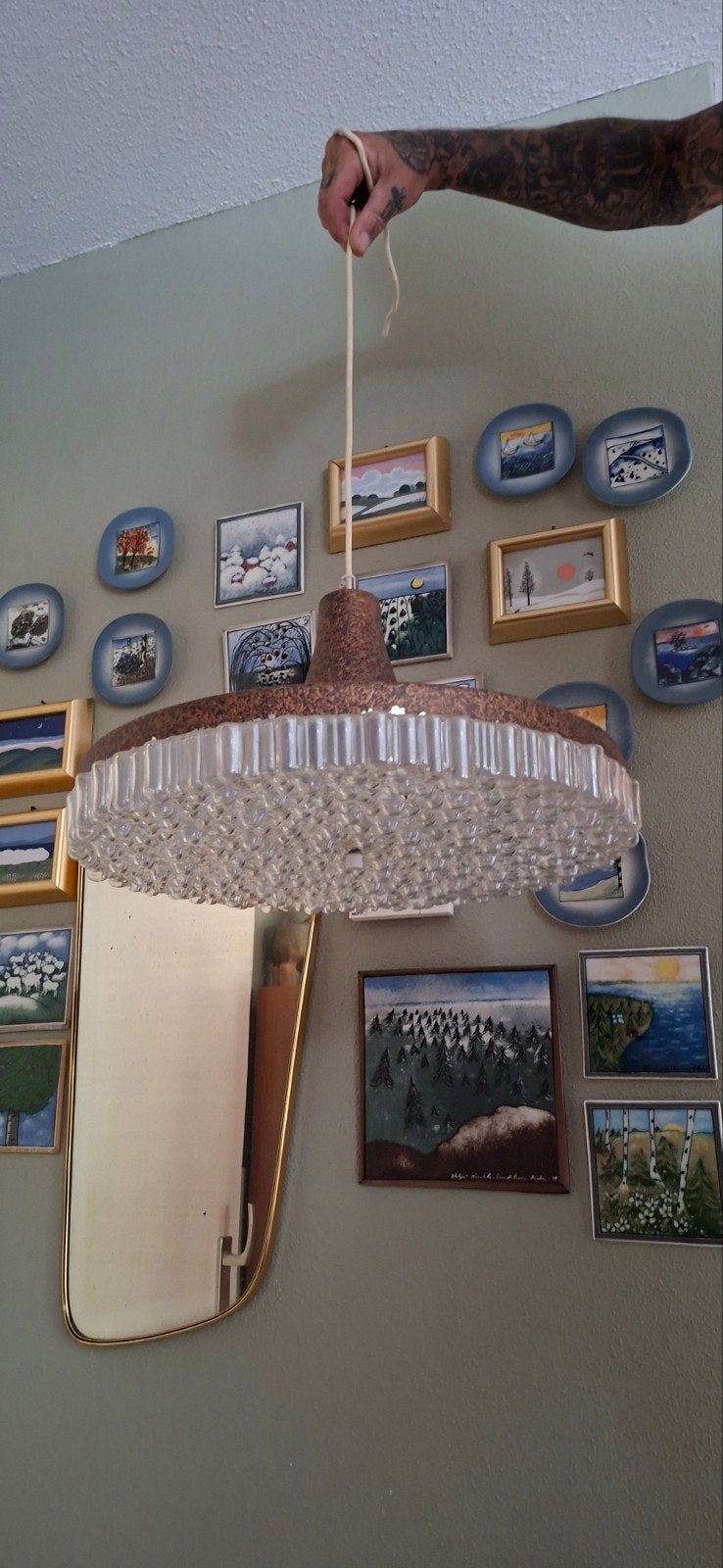 vintage Scandinavische hanglamp, bubbel, gehamerd, Ophalen of Verzenden