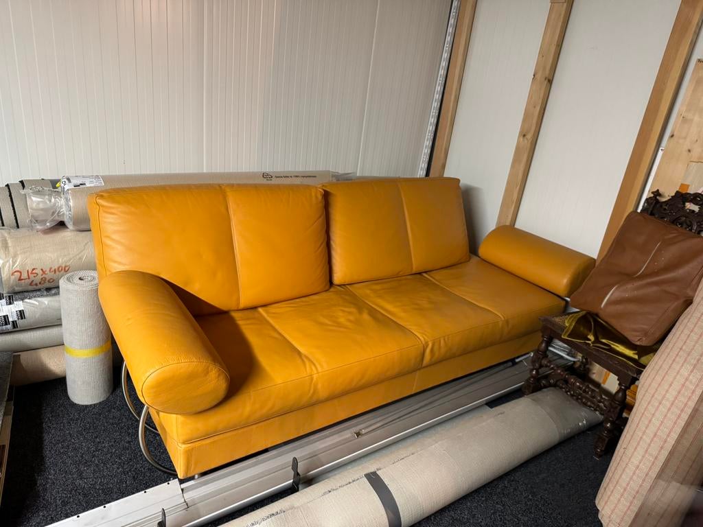 Oker gele design bank van Zanotta, Ophalen, Gebruikt, Leer, Rechte bank
