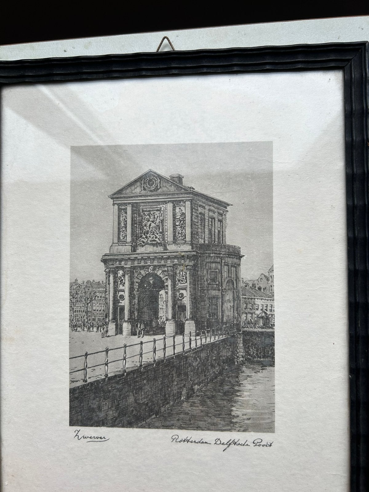 Jan Zwerver – ets Delftsche Poort Rotterdam, Ophalen of Verzenden, Stadsgezicht, Ets