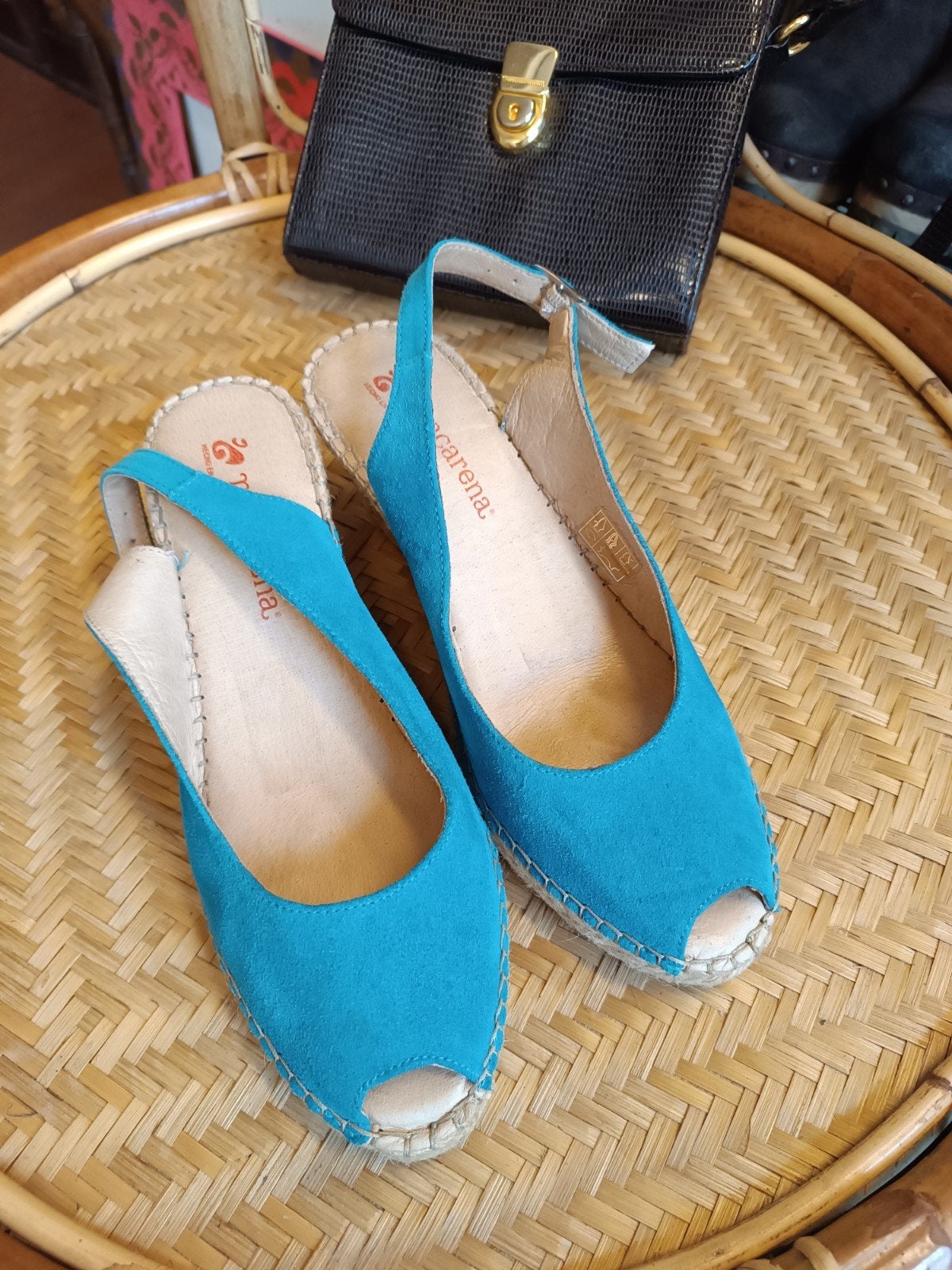 Sleehak Macarena mt 40 turquoise, Blauw, Zo goed als nieuw, Macarena, Sandalen of Muiltjes
