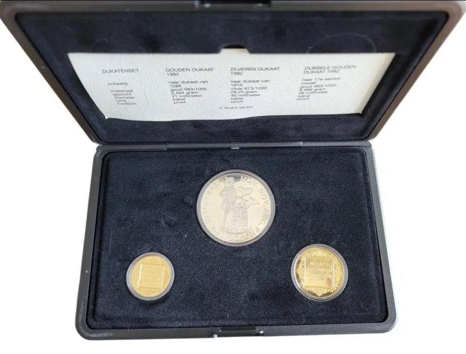 Nederland combinatieset gouden en zilveren dukaat 1992 in pr, Ophalen of Verzenden, Goud