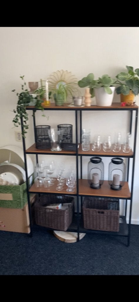 Wandkast/stellingkast hout en zwart, Ophalen, Zo goed als nieuw, Minder dan 150 cm, Minder dan 100 cm