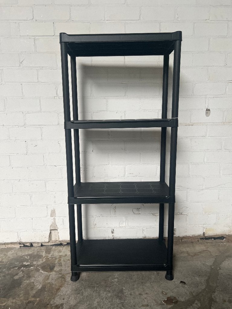 Smalle zwarte kunststof stellingkast 133 cm hoog, Ophalen of Verzenden, Gebruikt