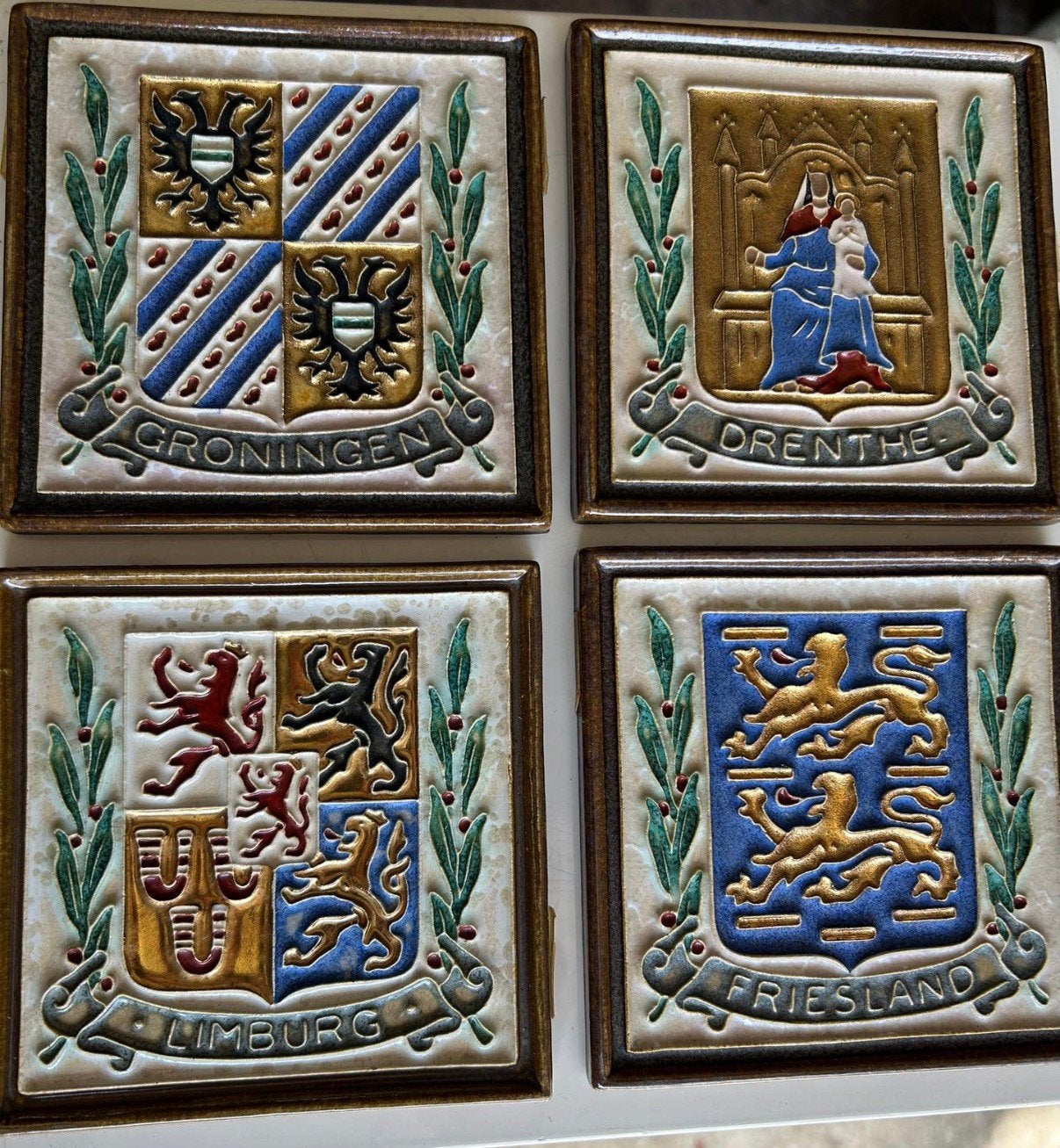 keramische cloisonné wandtegels 8 stuks, Antiek en Kunst, Ophalen