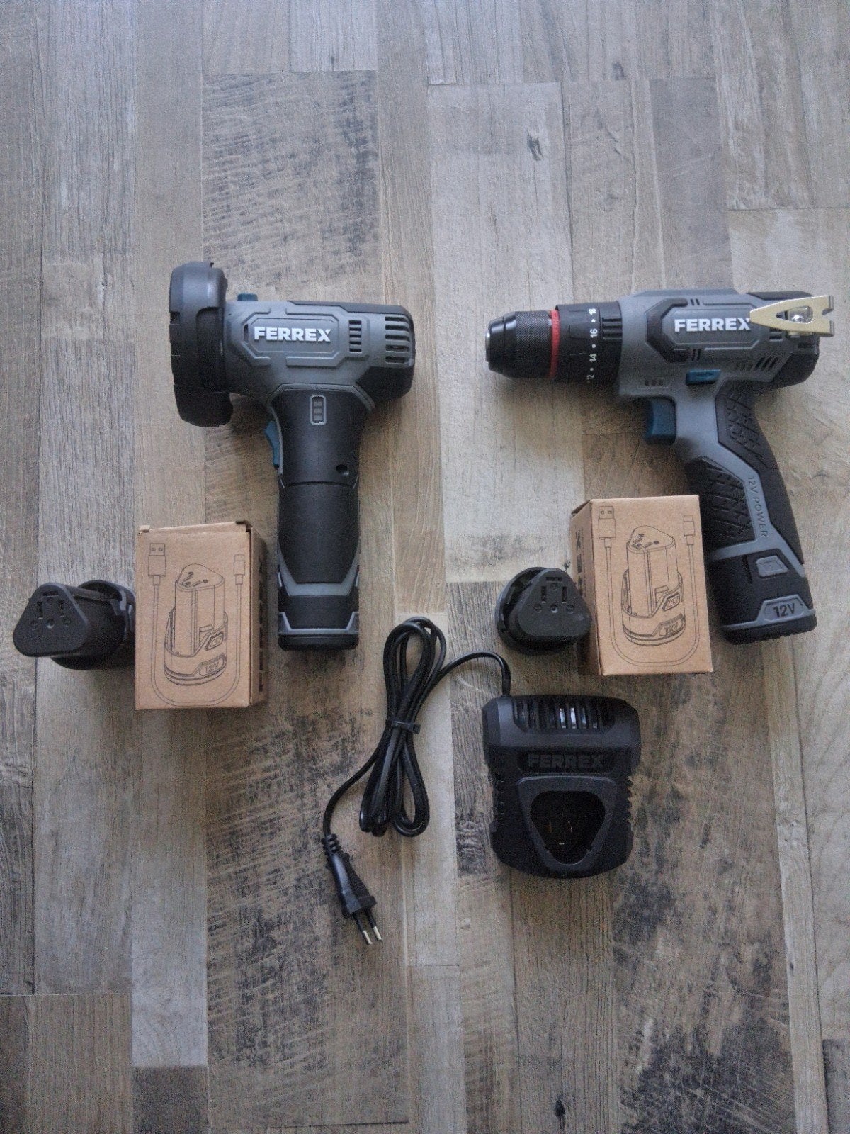 Ferrex 12v accuboormachine + accu haakseslijper brushless, Ophalen, Nieuw, Boor- en Schroefmachine