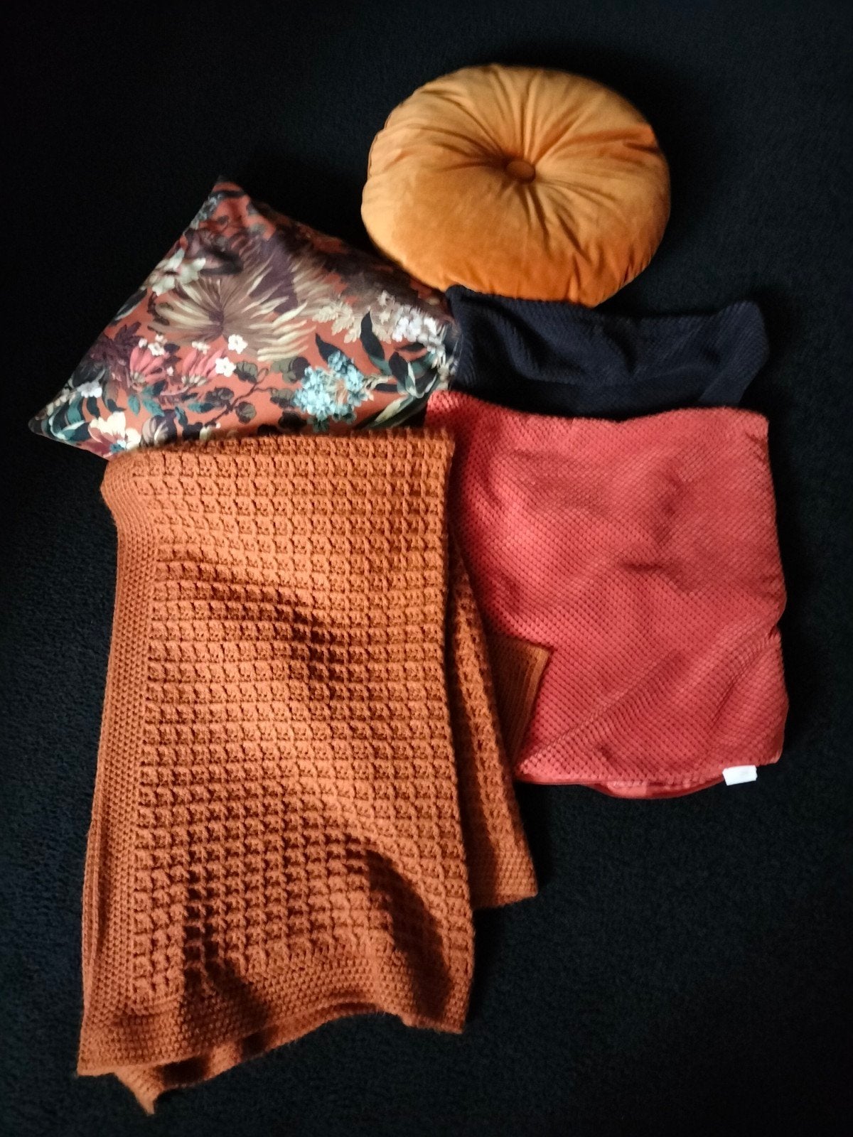 Set kussens en plaid in herfstkleuren, Overige merken, Gebruikt, Meerkleurig, Met print