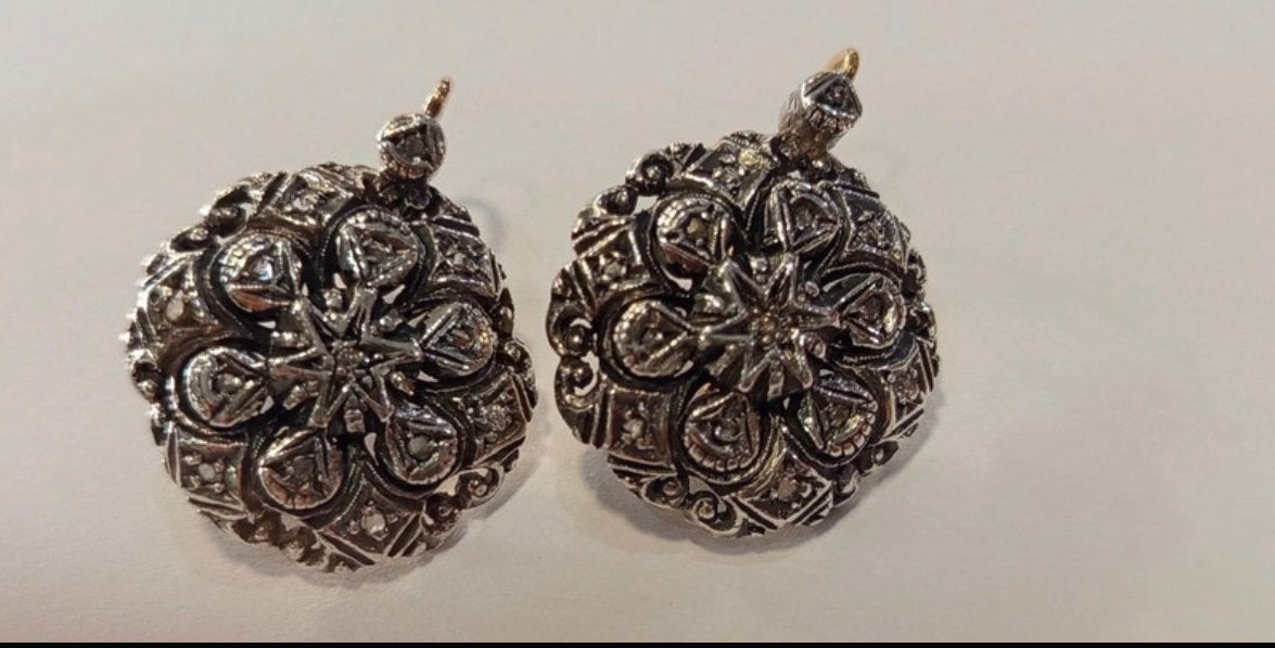 Royale antieke Portuguese oorbellen met diamant, Sieraden, Tassen en Uiterlijk, Ophalen of Verzenden, Zilver, Oorbellen, Met edelsteen
