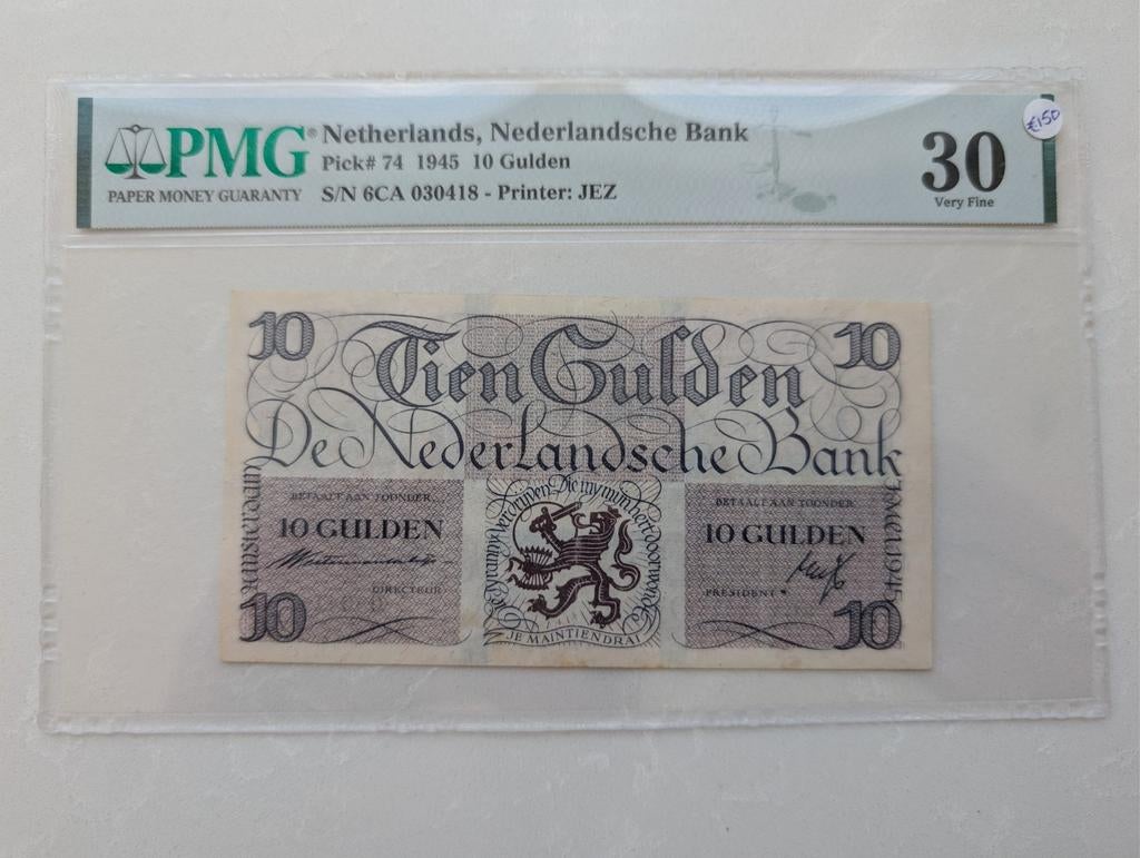 10 gulden 1945 Lieftinck ZF PMG30 Pick74, Ophalen of Verzenden, 10 gulden, Los biljet